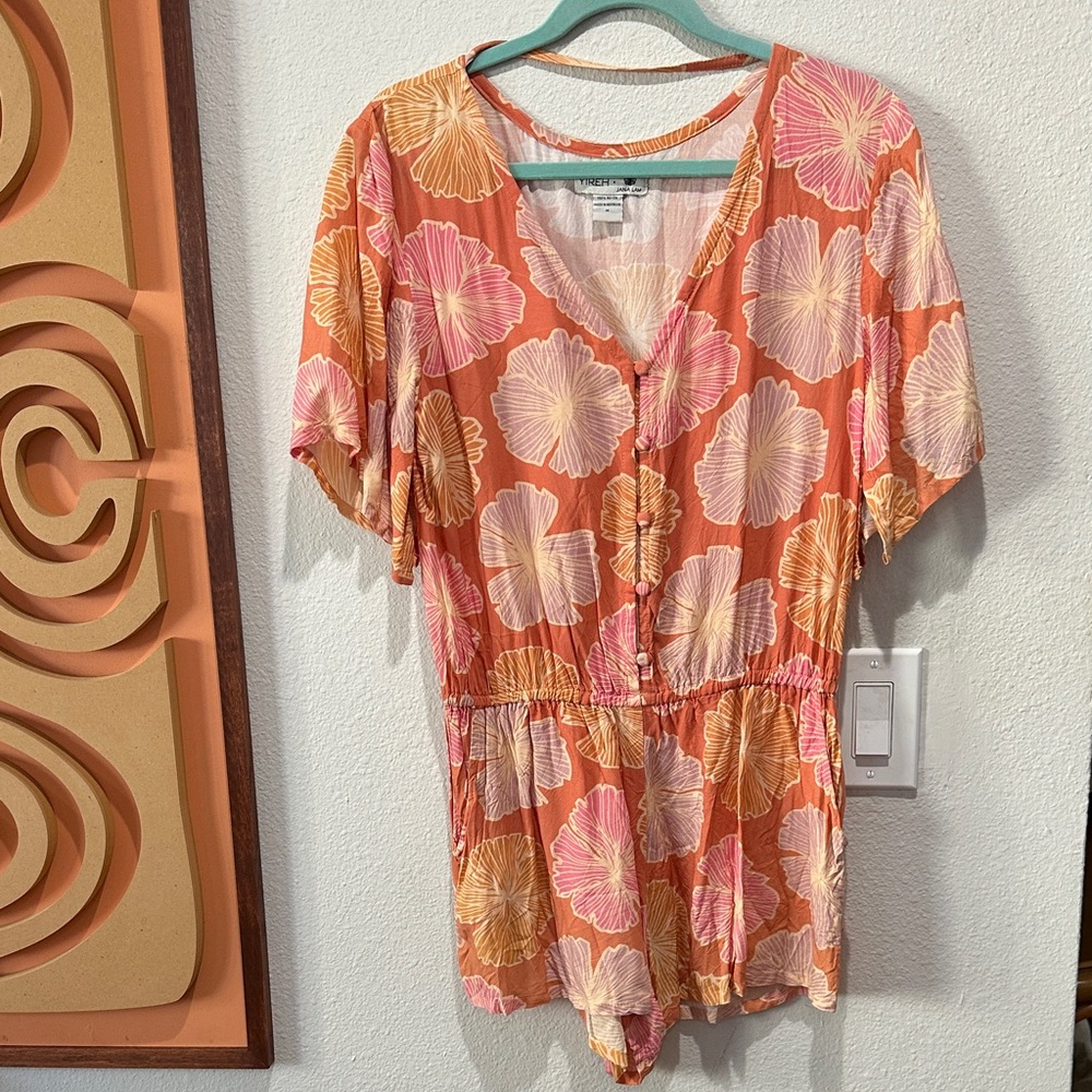 Yireh x Jana Lam Romper in Floral Orange and Pink